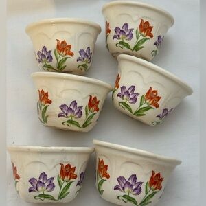 Vintage Harker HOTOVEN 6 CUSTARD CUPS Floral Platinum Trim